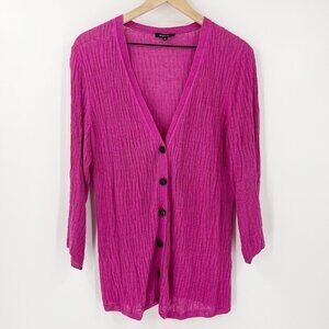 Lafayette 148 100% Linen Pink V-Neck Textured Cardigan Sweater Size XL